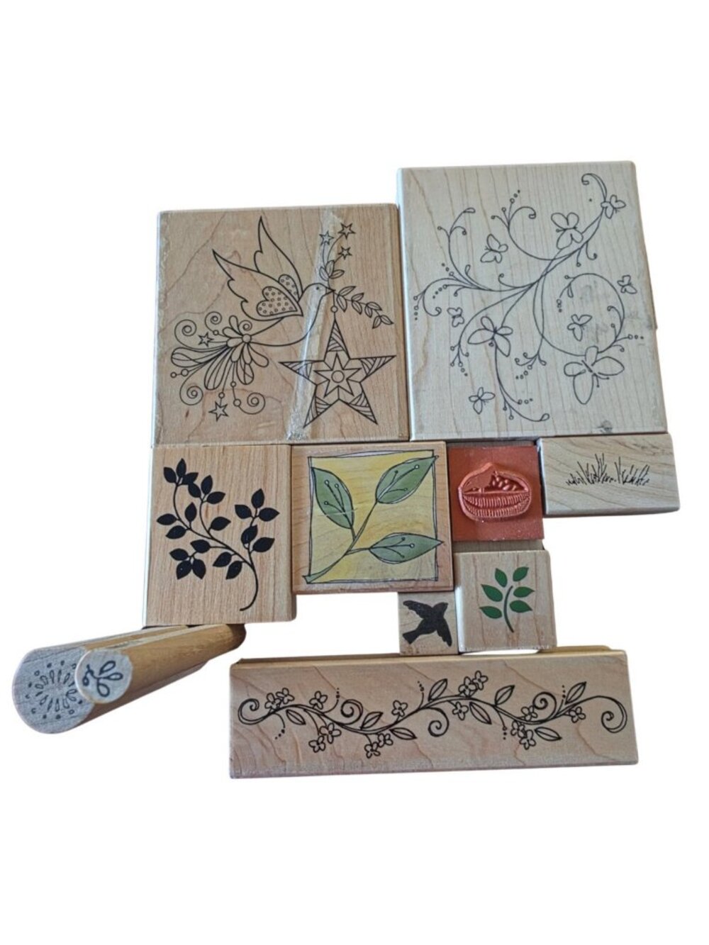 Butterfly Nature Rubber Stamps Lot 9 Wood Mount Leaves Dove